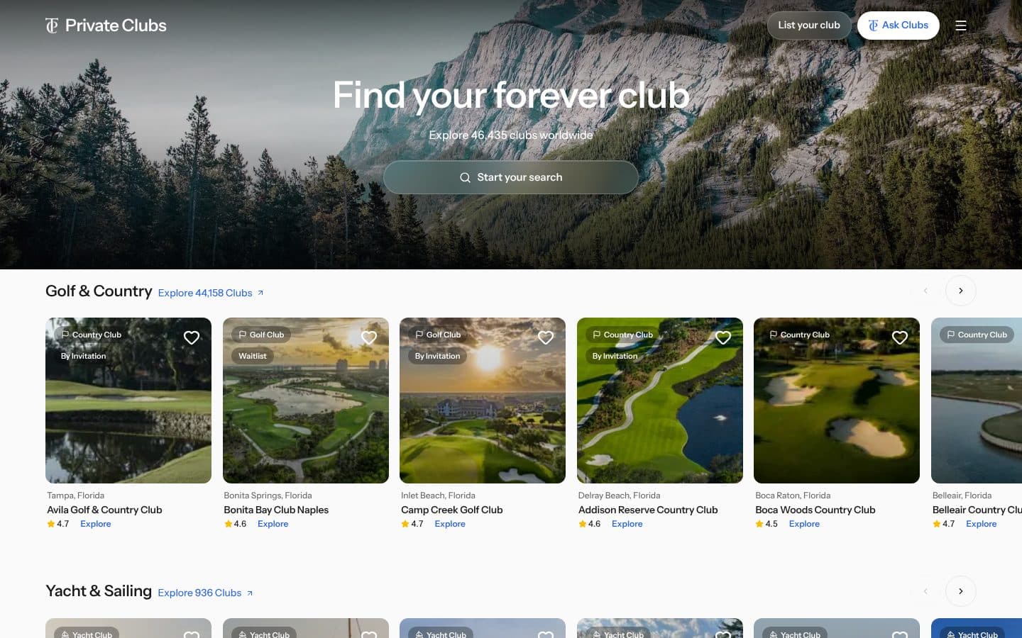 Private Clubs homepage